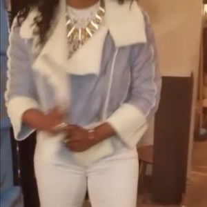 HOT!!!! Blue Suede type and White furry Jacket L